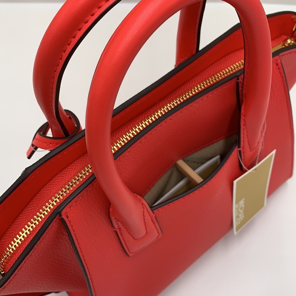 MICHAEL KORS AVRIL SMALL TOP ZIP SATCHEL CORAL RIFF COLOR - Picture 10 of 16